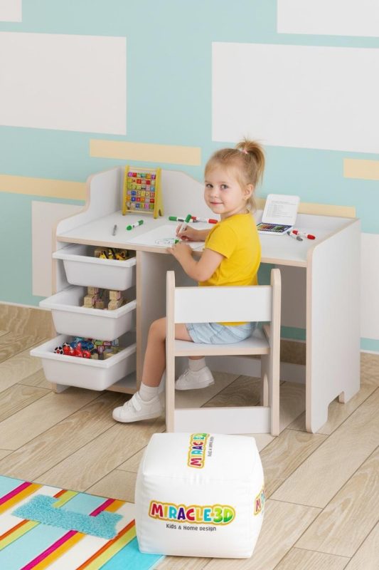 cocuk calisma masasi 90x45 cm 3 sepetli cocuk calisma masasi sirt dayamali sandalye