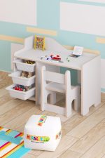 cocuk calisma masasi 90x45 cm 3 sepetli cocuk calisma masasi sirt dayamali sandalye