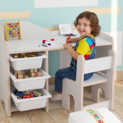 cocuk calisma masasi 90x45 cm 3 sepetli cocuk calisma masasi sirt dayamali sandalye